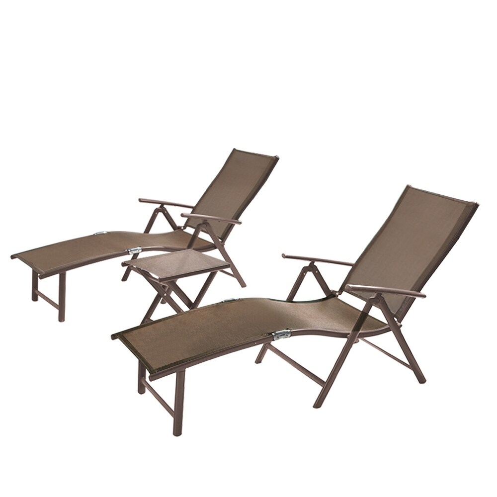 VredHom Outdoor Portable Folding Chaise Lounge Chair with Table (Set of 3)   70\