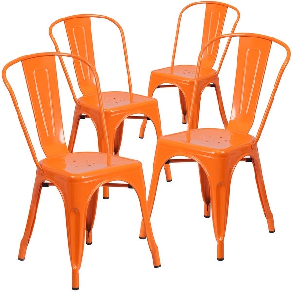 Commercial Grade 4 Pack Blue Metal Indoor-Outdoor Stackable Chair