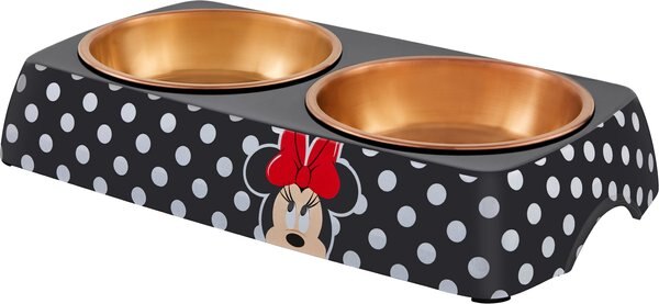 Disney Minnie Mouse Peek-A-Boo Melamine Stainless Steel Double Dog and Cat Bowl