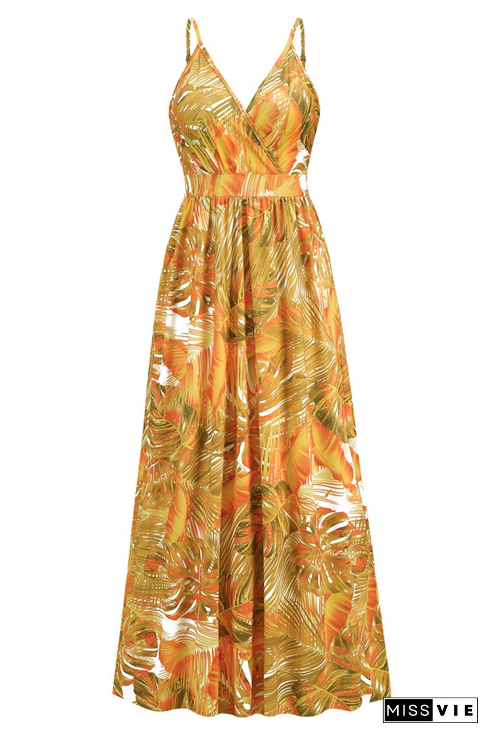 Wrap V Neck Abstract Print Cami Maxi Dress