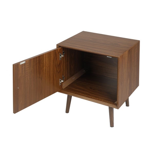 Wood Walnut-colored Side Table with Drawer