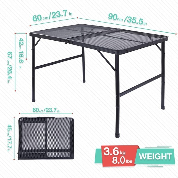 Grill Table，Outdoor Table，Card Table，Portable Grill Table，Adjustable Heights Camping Table with Mesh Bag and Cup Holders