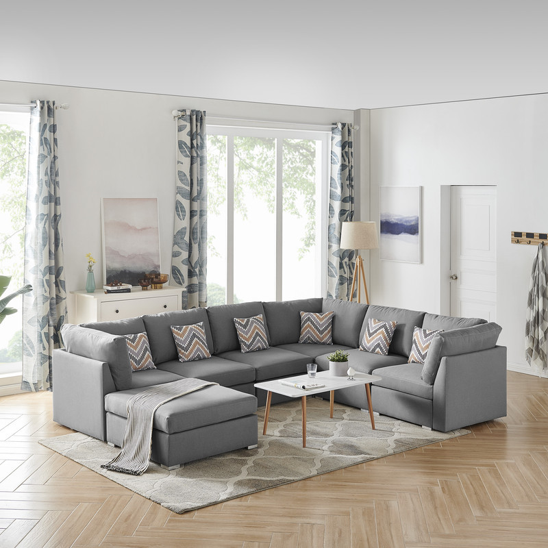 Amira Gray Fabric Reversible Modular Sectional Sofa with Ottoman and Pillows   Contemporary   Sectional Sofas   by PARMA HOME  Houzz