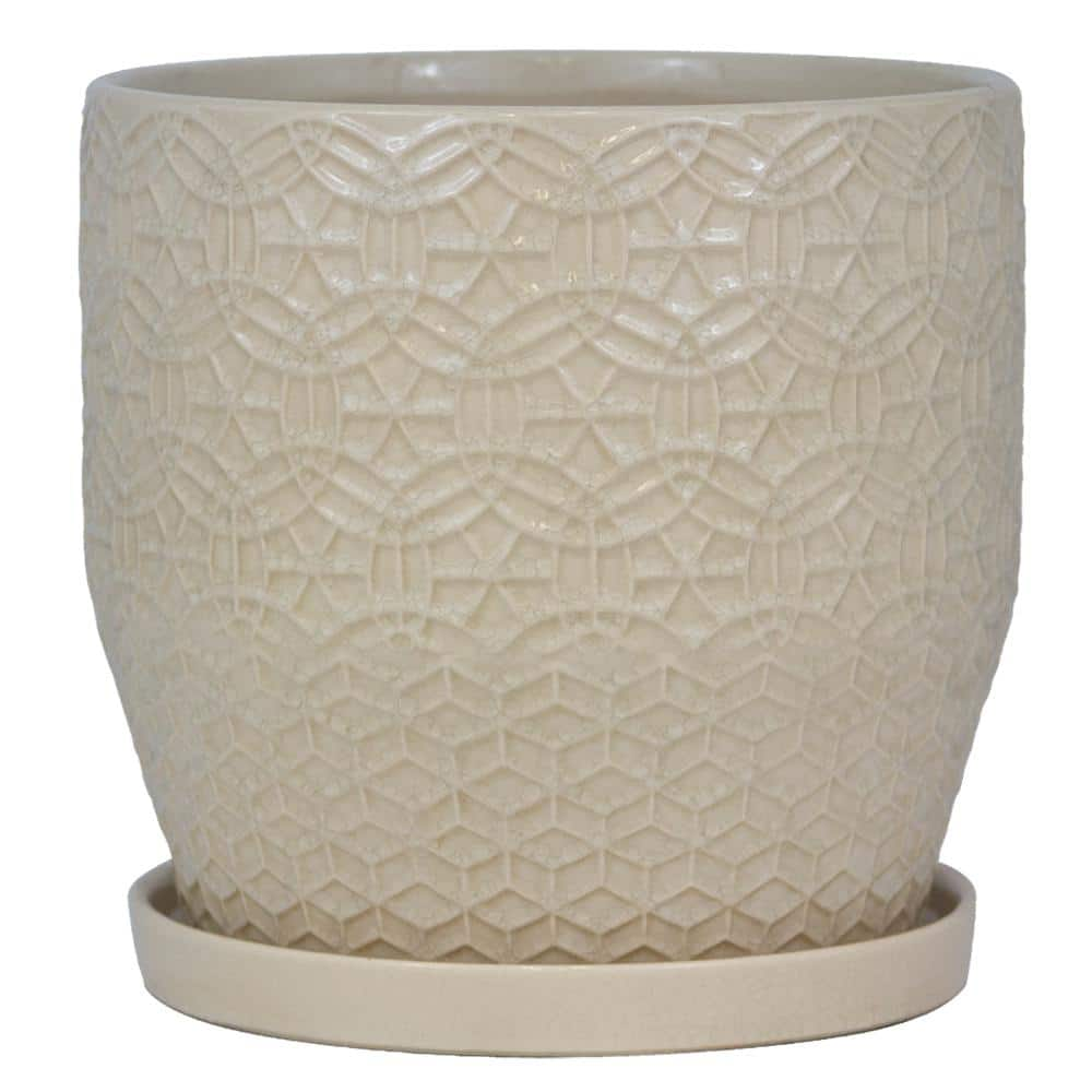 Trendspot 12 in. Dia Ivory Rivage Ceramic Planter CR10853-12B