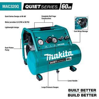 Makita 3 Gal. Quiet Series 1.5 HP Oil-Free Electric Air Compressor with Bonus 15-Gauge 2.5 in. Angled Finish Nailer MAC320Q-AF635