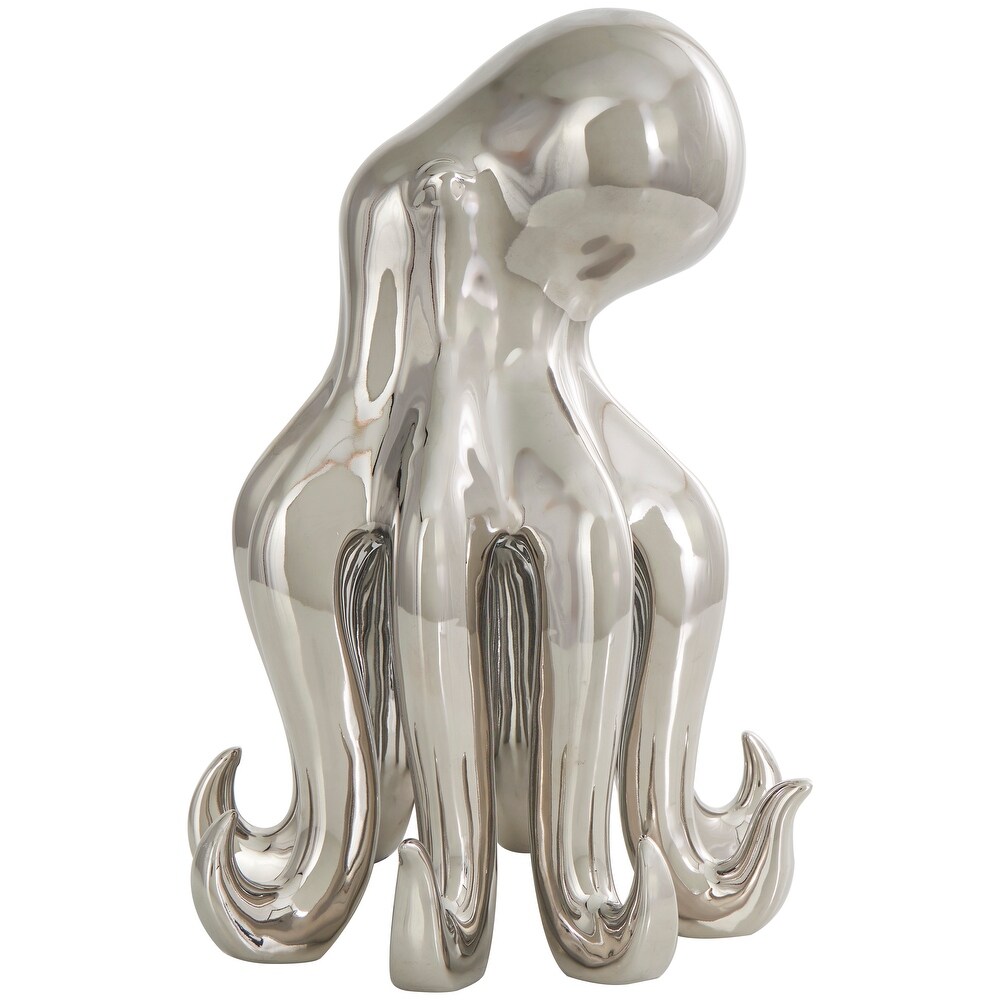 Silver Ceramic Tall Standing Octopus Sculpture