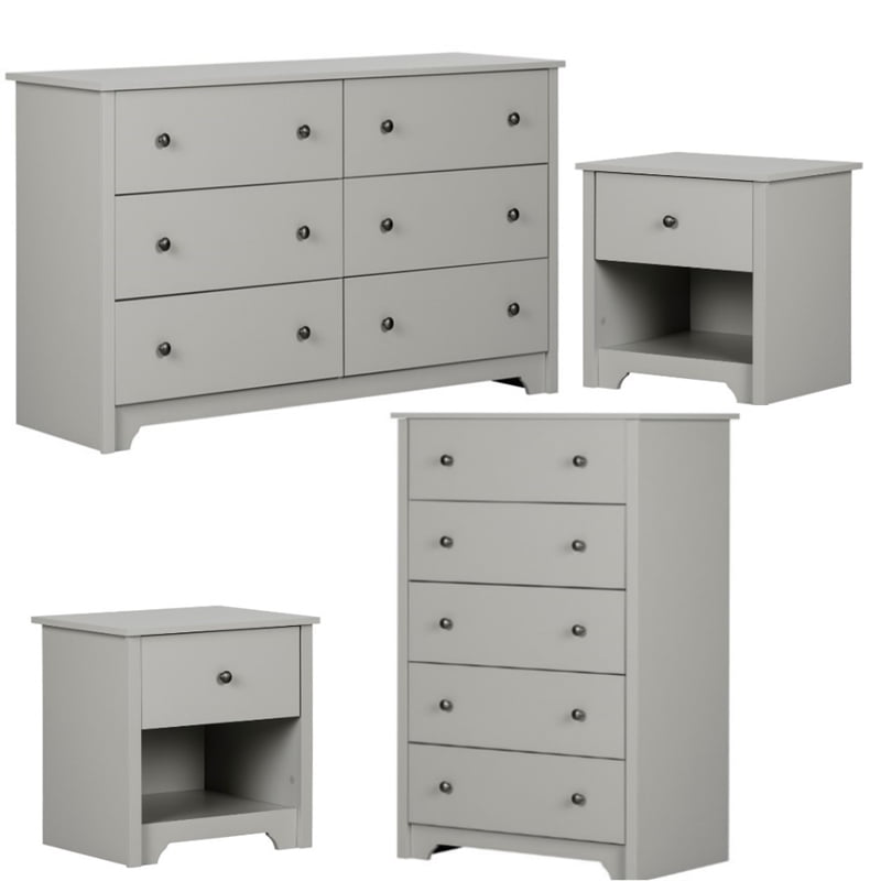 4 Pcs Set of 6 Drawer Dresser & 6 Drawer Double Dresser & 2 Nightstands in Gray