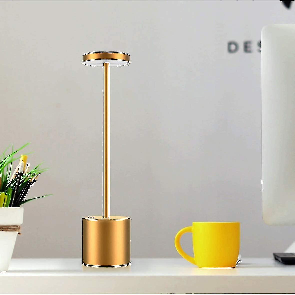 1pcs Cordless Table Lamp， Led Metal Usb Rechargeable 1800mah 3-levels Brightness Night Light Desk Lamp(gold)