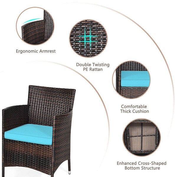 3 pcs Outdoor Rattan Wicker Furniture Set - Blue - 23.5