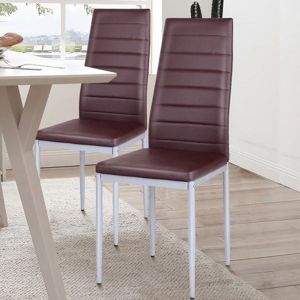 4 pcs PVC Leather Dining Side Chairs Elegant Design - 16.0