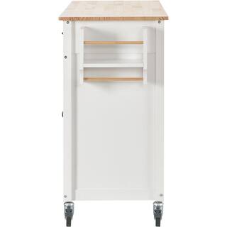 White Kitchen Island on 4-Wheels with 4-Door Cabinets and 2-Drawers Spice Rack and Towel Rack Solid Wood Top VJ1208KIsland13