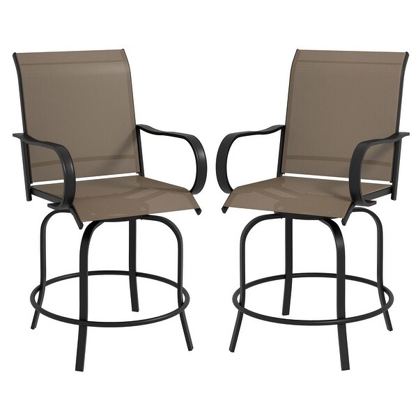 Outsunny Outdoor Bar Stools Set of 2 with Armrests，360° Swivel Bar Height Patio Chairs with Highdensity Mesh Fabric，Steel