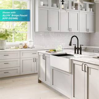 KRAUS Turino Gloss White Fireclay 33 in. Single Bowl Farmhouse Apron Workstation Kitchen Sink with Accessories KFR4-33GWH