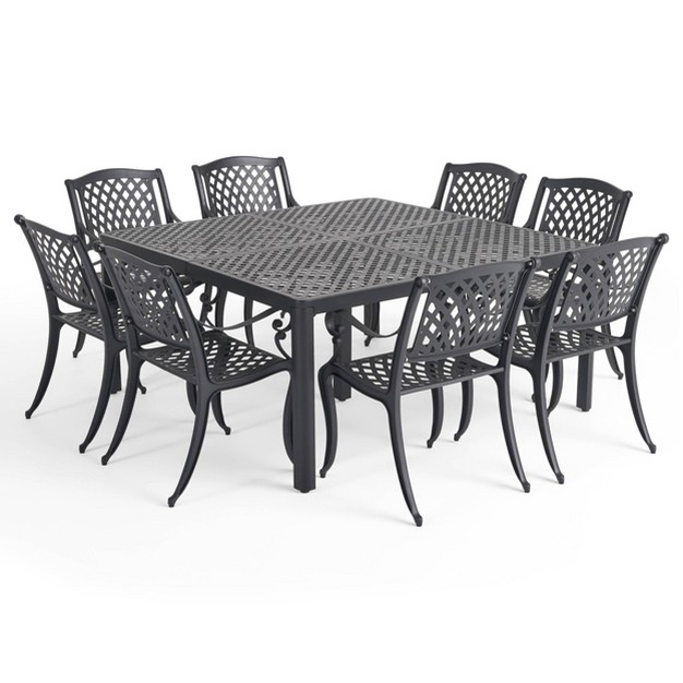 Aviary 9pc Aluminum Dining Set Antique Matte Black Christopher Knight Home