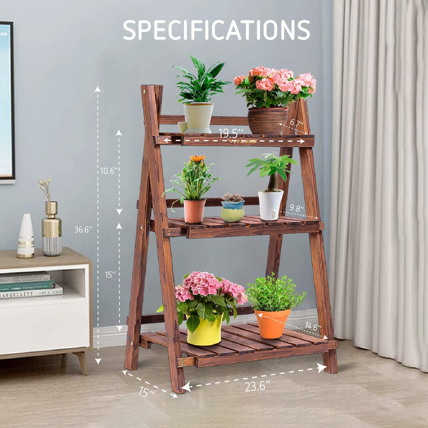 VIVOSUN 3 Tier Foldable Plant Stand Plant Shelf Flower Pot Organizer Storage Rack Display Shelving Plants Shelf Holder for Patio Garden Balcony Indoor Outdoor