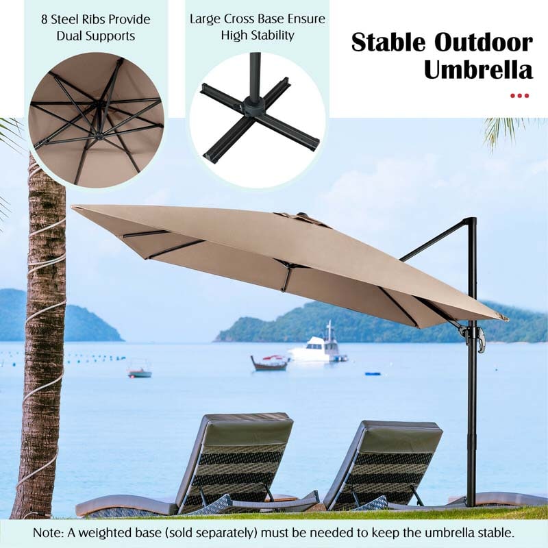 10 x 10 FT Square Patio Umbrella, 3-Tilt Cantilever Offset Umbrella, Large Outdoor Market Umbrella with Crossed Base