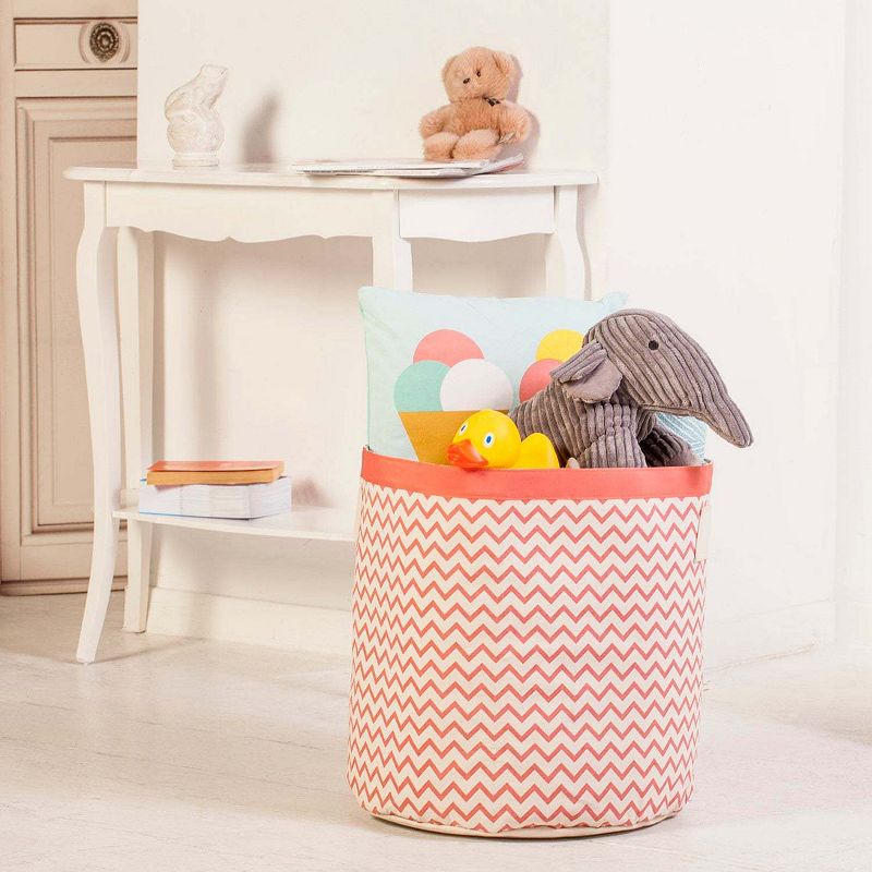 Cylindrical Cotton Canvas Storage Bin ZigZag Red