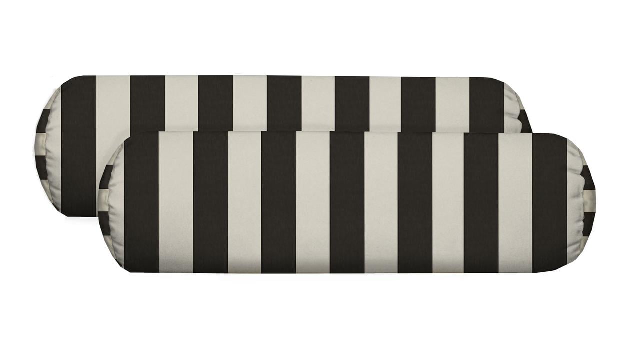 Set of 2 In/Outdoor Neckroll Decorative Pillows- White & Black Stripe- 20