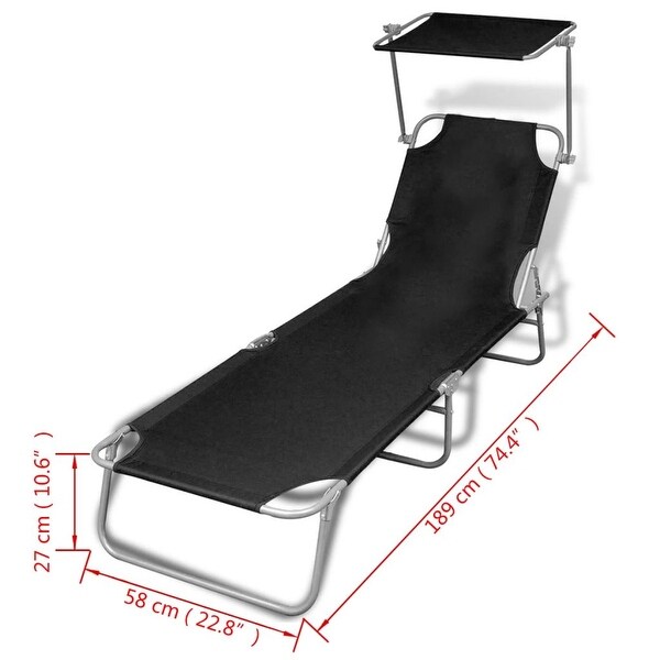 vidaXL Folding Sun Lounger with Canopy Steel and Fabric Black