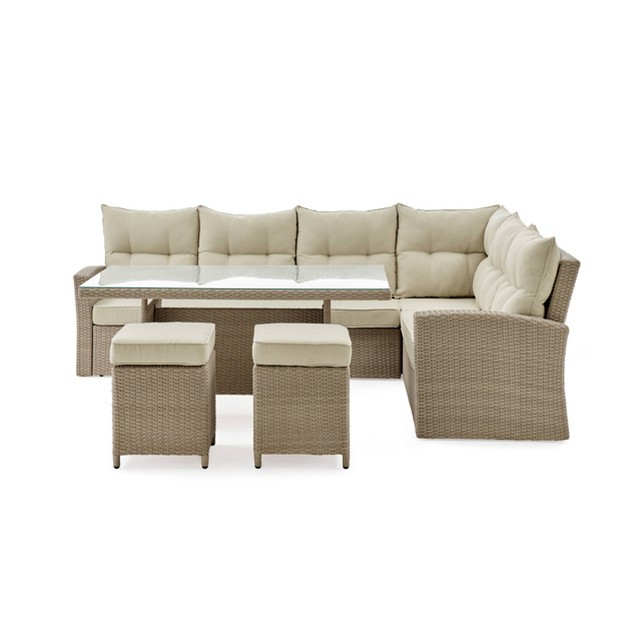 Canaan 4pc All Weather Wicker Outdoor Deep Seat Dining Sectional Set Cream Alaterre Furniture