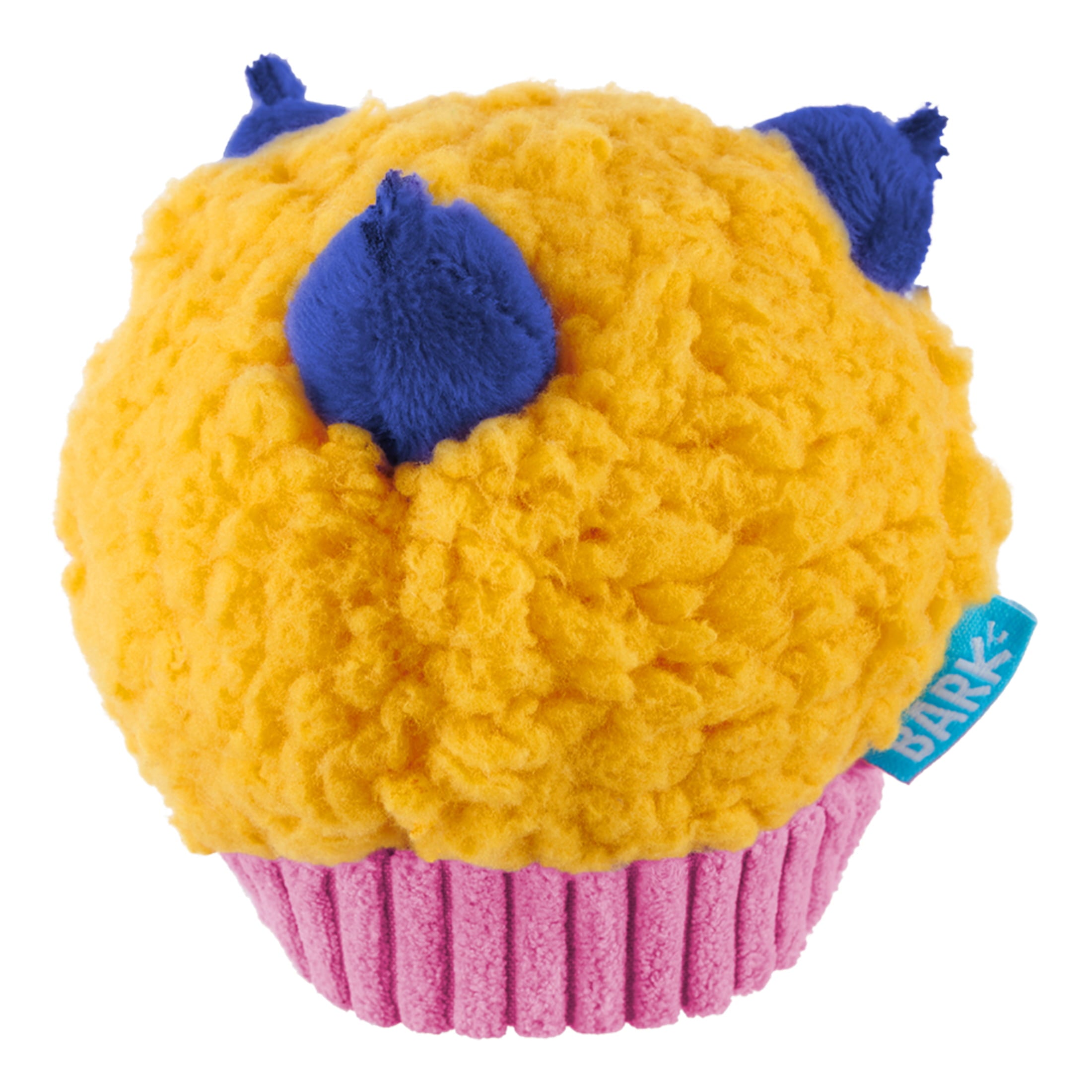 BARK Barkfest in Bed Muffin Dog Toy with Squeaker， Yellow With Blue