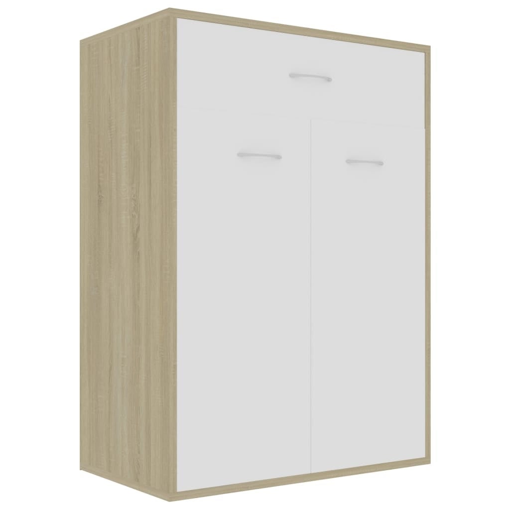 vidaXL Shoe Cabinet White and Sonoma Oak 23.6x13.7x33 Chipboard - - 31457940