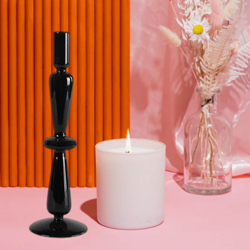 Candle Holder Black Glass Cylindrical Taper Pillar Candlesticks Livng Room Dining Table Decoration Centerpieces Coffee Table Ornament D