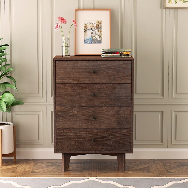 Dresser for Bedroom with 4/5 Drawers， Modern Tall Chest of Drawer Wooden Storage Cabinet Organizer for Bedroom， Living Room - - 37853234