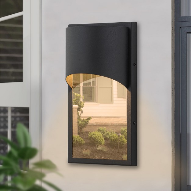 C Cattleya Modern Matte Black Integrated Led Outdoor Wall Light With Gold Stainless Steel Plate Accent