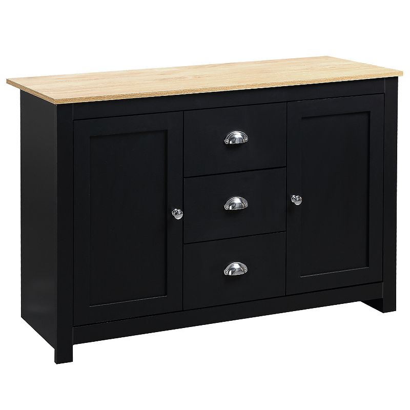 HOMCOM Kitchen Sideboard with Adjustable Shelves Dining Buffet Server Cabinet Console Table with 3 Drawers Black