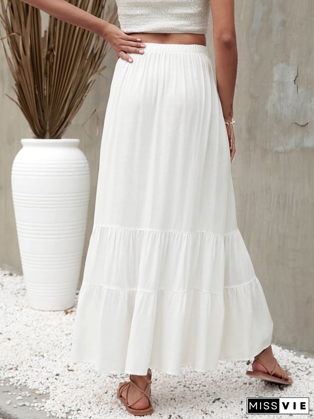 Beach Solid Color Ruffled Skirt