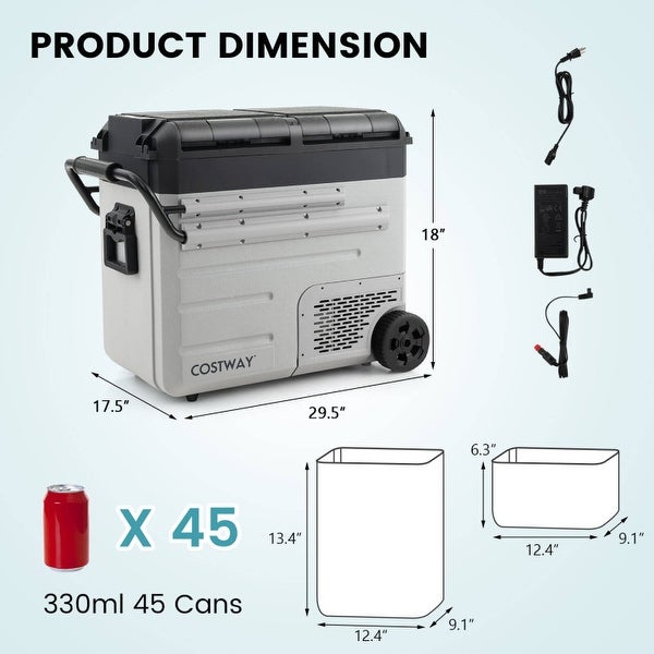 40 Quart Car Refrigerator with 12/24V DC and 110-240V AC Dual Zone - 29.5