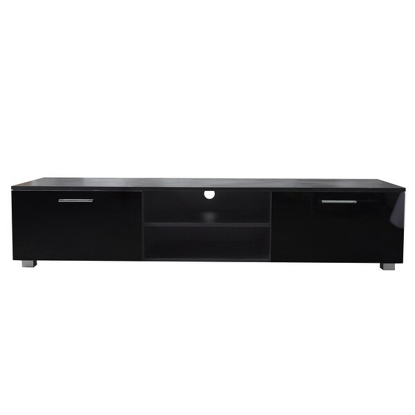 Black TV Stand Media Entertainment Center Console Table with 2 Storage Cabinet， Open Shelves for 70