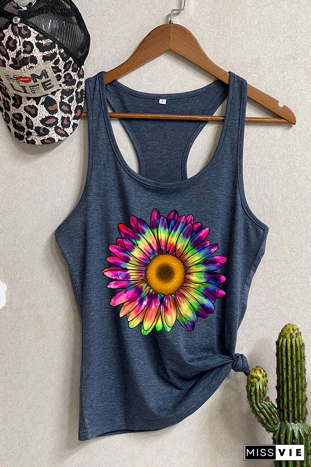 Tie Dye Sunflower Sleeveless Tank Top Wholesale