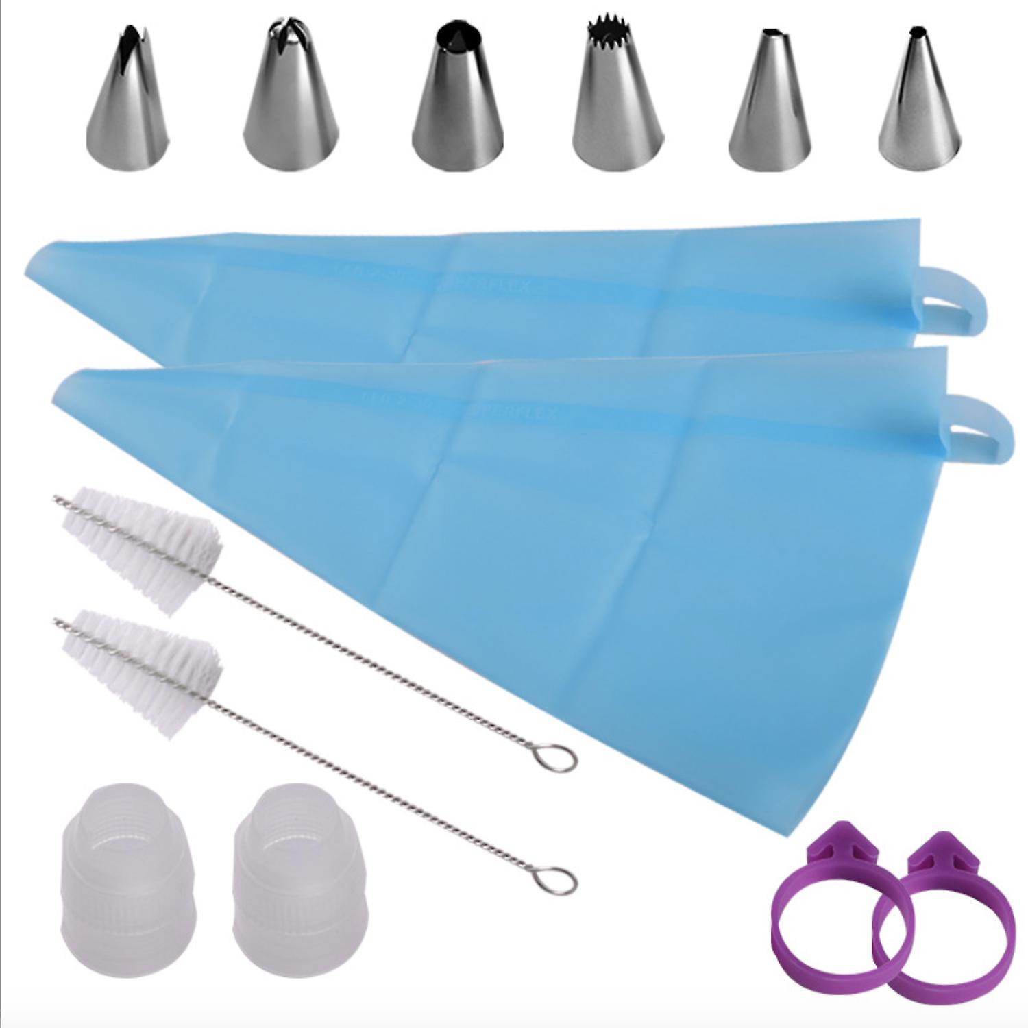 H-basics Reusable Piping Bag Set with Grommets 14 Parts ?C in Blue ?C Reusable Piping Bag Set with Various Attachments