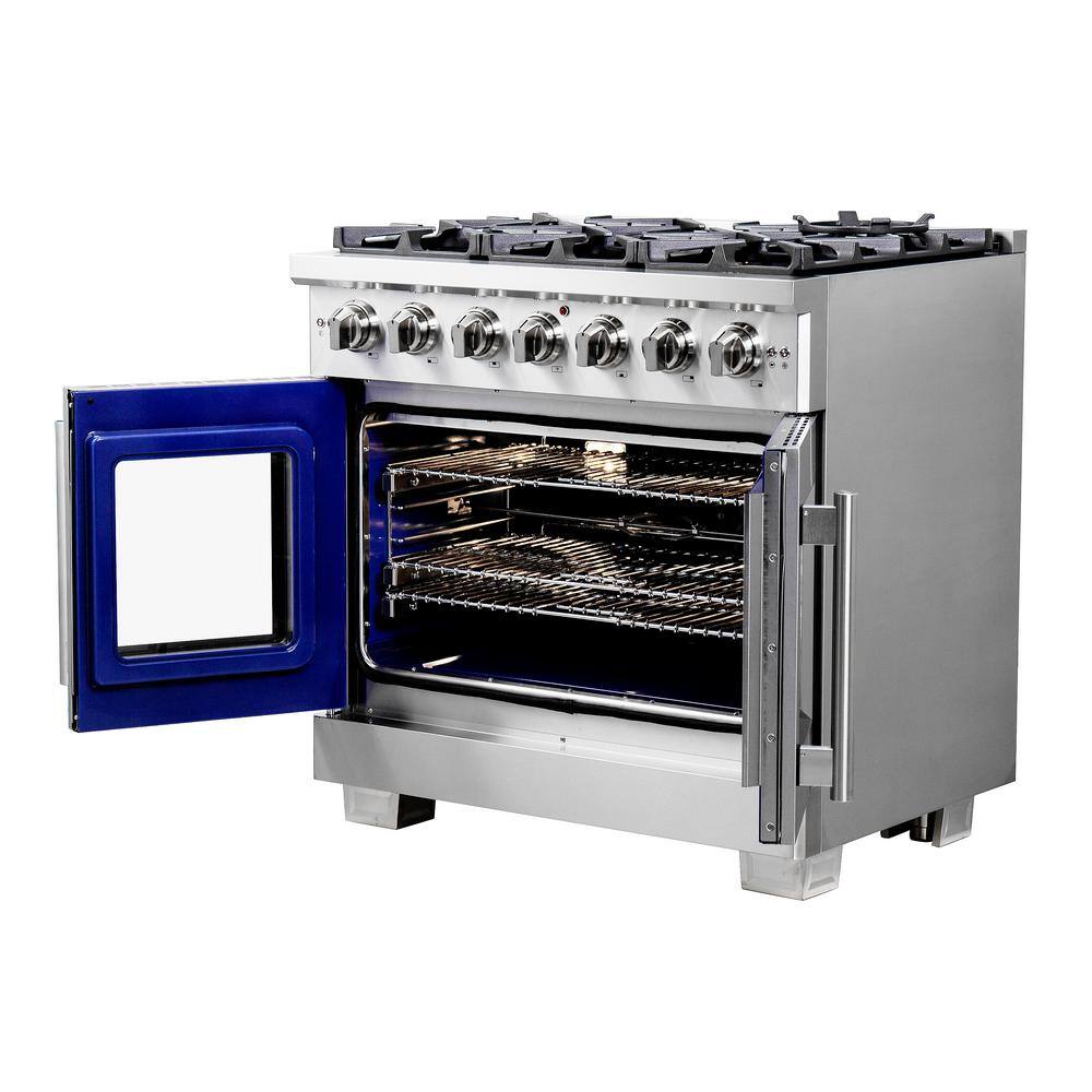 Forno Capriasca 36 in. Freestanding French Door Double Oven Dual Fuel Range 6 Burners Stainless Steel FFSGS6460-36