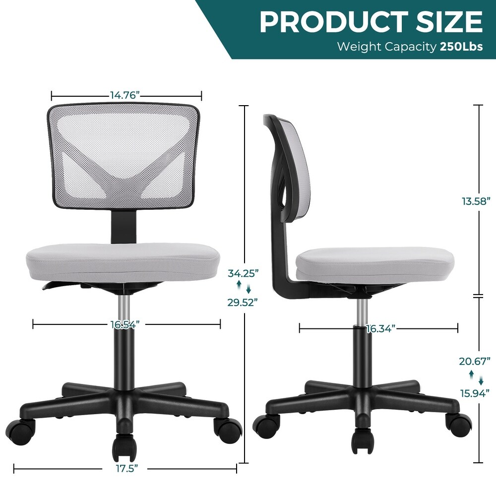 Armless Desk Chair Small Home Office Chair with Lumbar Support