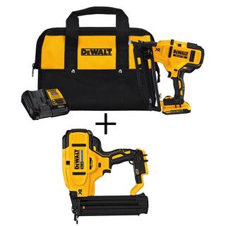 DW 20V MAX XR Lithium-Ion 16-Gauge Cordless Angled Finish Nailer Kit and 18-Gauge Brad Nailer DCN660D1wDCN680B