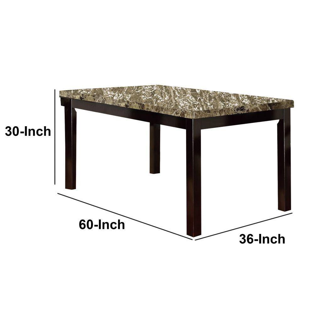 Benjara 60 in. 1-Piece Brown Faux Marble and Pine Wood Dining Table BM171261