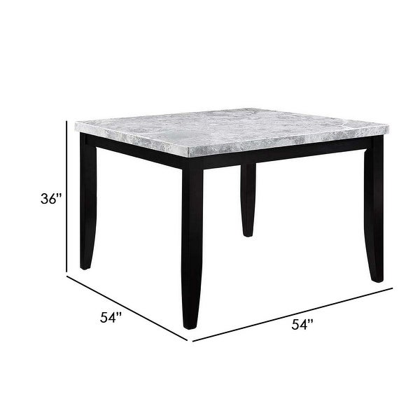 Zee 54 Inch Wood Counter Height Dining Table， Square Marble Top， Black