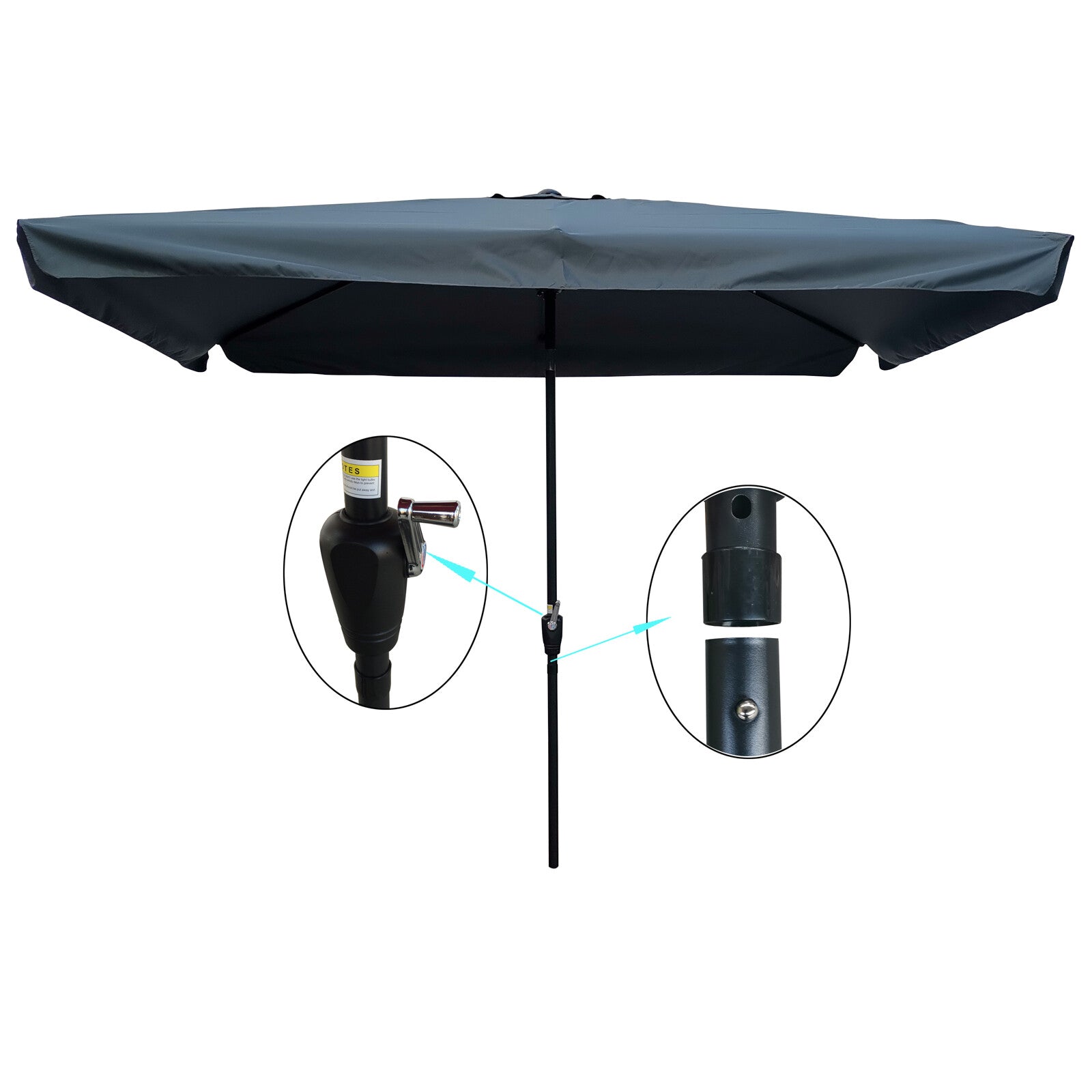 OVERDRIVE 10 x 6.5 Ft Patio Outdoor Umbrellas Rectangular Market Table Umbrellas with Crank and Push Button Tilt (Gray)