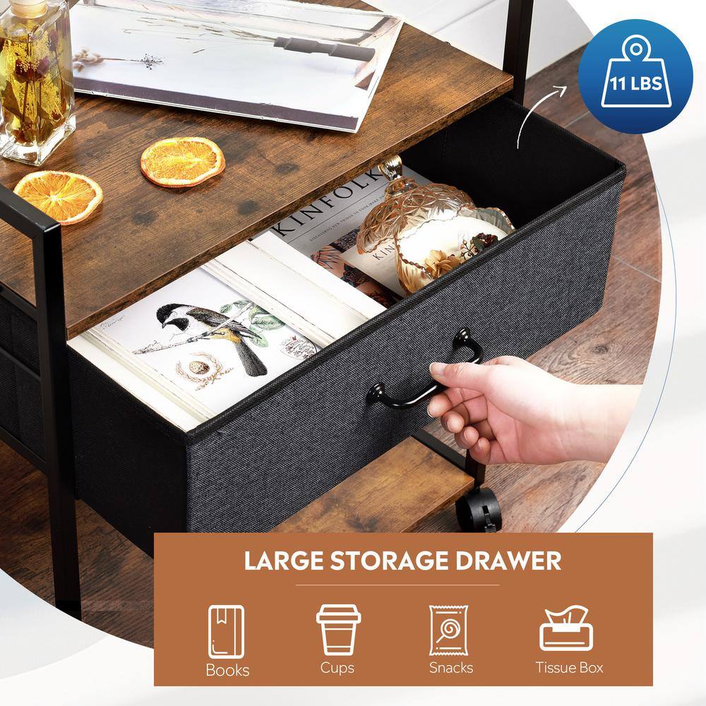 Modern Brown Vintage Fabric File Cabinet Printer Cart with Storage Drawer YYmd-LuJu-04