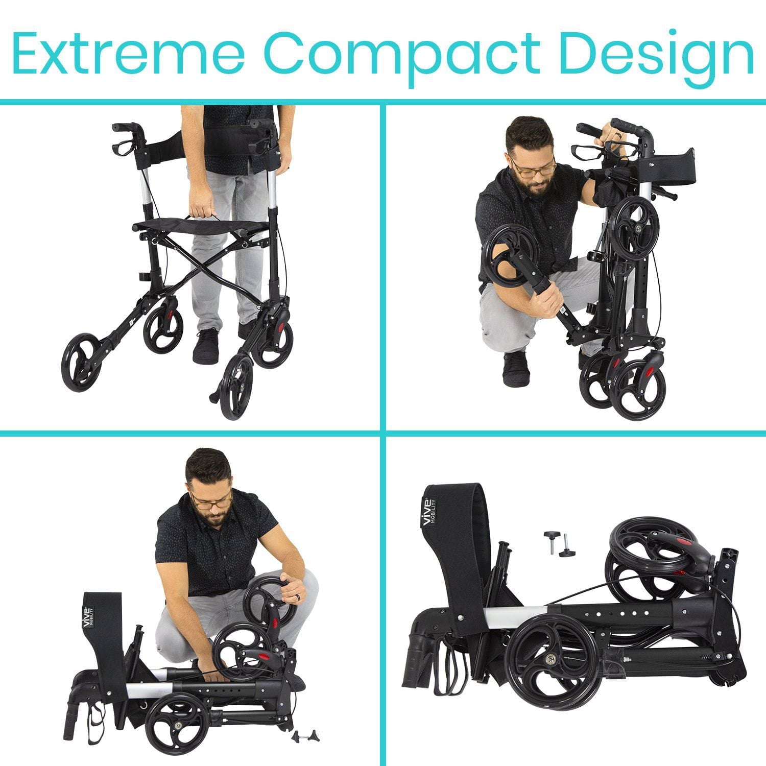 Vive Health Walker Rollator - Lightweight Foldable Walking Transport