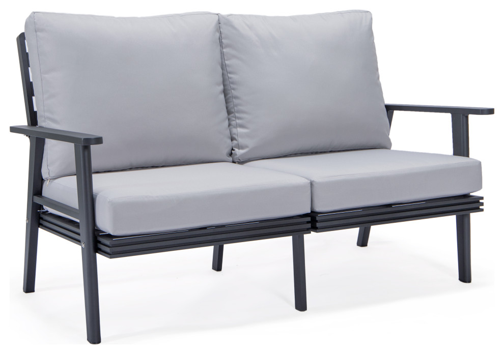 Leisuremod Walbrooke Patio Loveseat With Black Aluminum Frame   Transitional   Outdoor Loveseats   by LeisureMod  Houzz