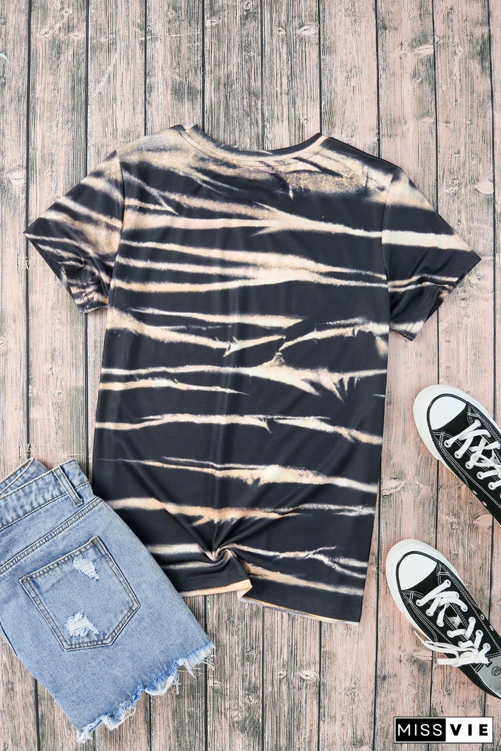 Tie Dye Stripe Print Bleached T-Shirt