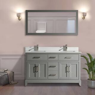 Vanity Art Genoa 60 in. W x 22 in. D x 36 in. H Bath Vanity in Grey with Engineered Marble Top in White with Basin and Mirror VA1060-DG