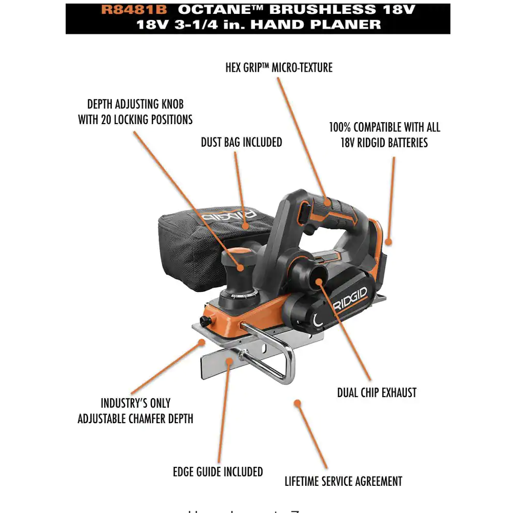 Ridgid 18V Brushless Cordless 2-Tool Combo Kit w/ 3-1/4 in. Hand Planer w/ Dust Bag and Compact Fixed Base Router (Tools Only)