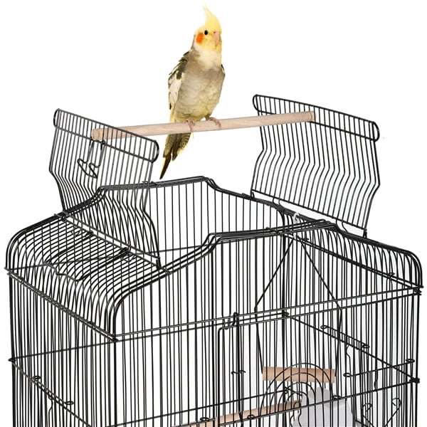 Topeakmart 41'' H Open Top Metal Bird Cage with Four Feeders， Black