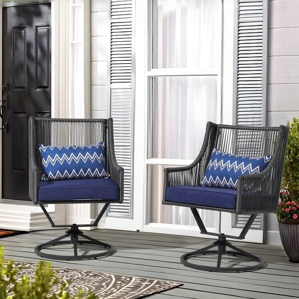 Outdoor Wicker Swivel Chairs with Cushion (Set of 2)