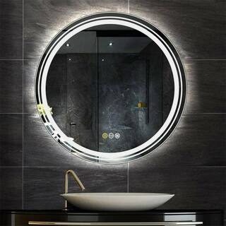 Wisfor 24 in. W x 24 in. H Large Round Frameless Light Dimmable Backlit Dual Front LED Wall Bathroom Vanity Mirror Super Bright XMR-Y28-618-US